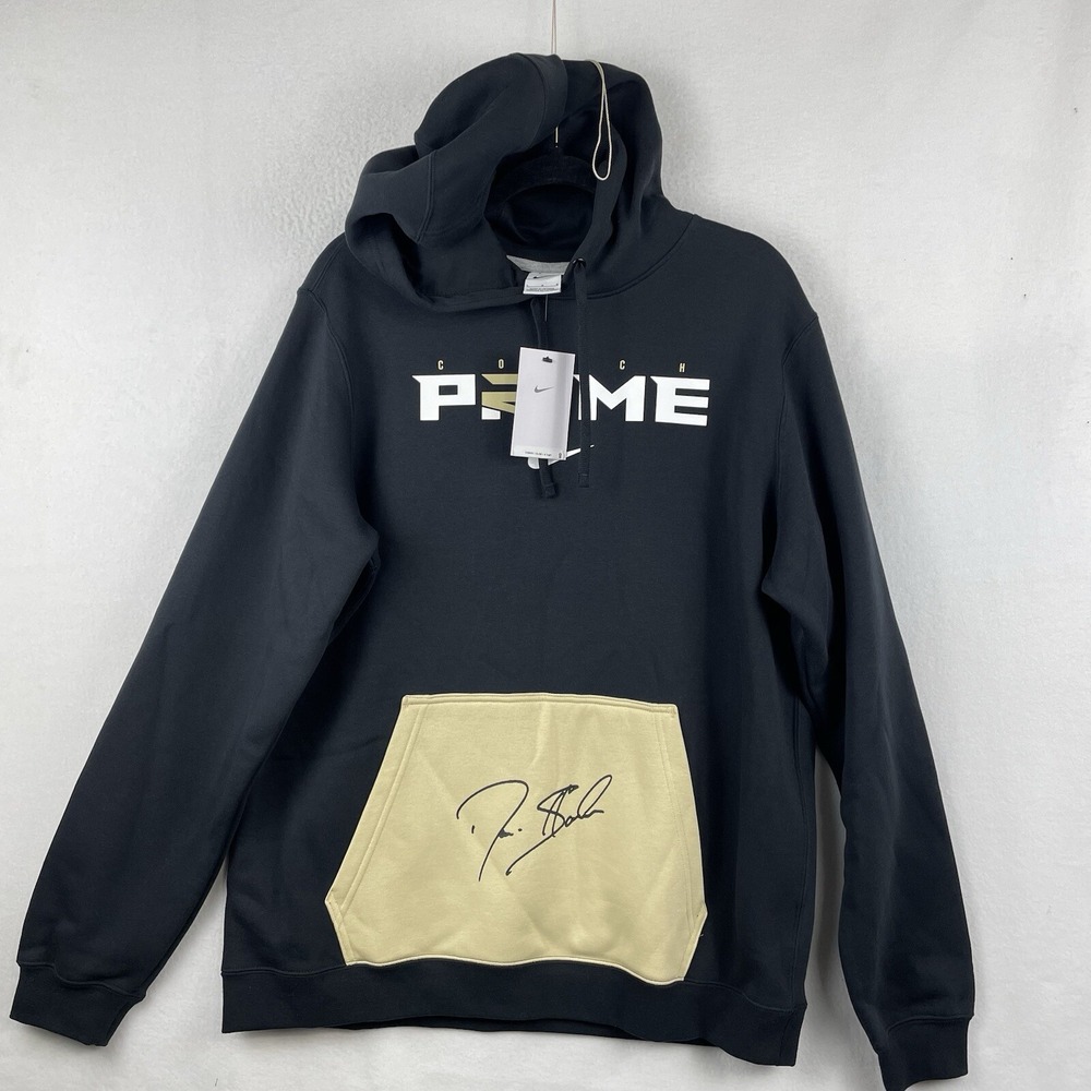 Nike Coach Prime Deion Sanders Club Fleece Hoodie Mens Large Black Gold NEW - Picture 2 of 8